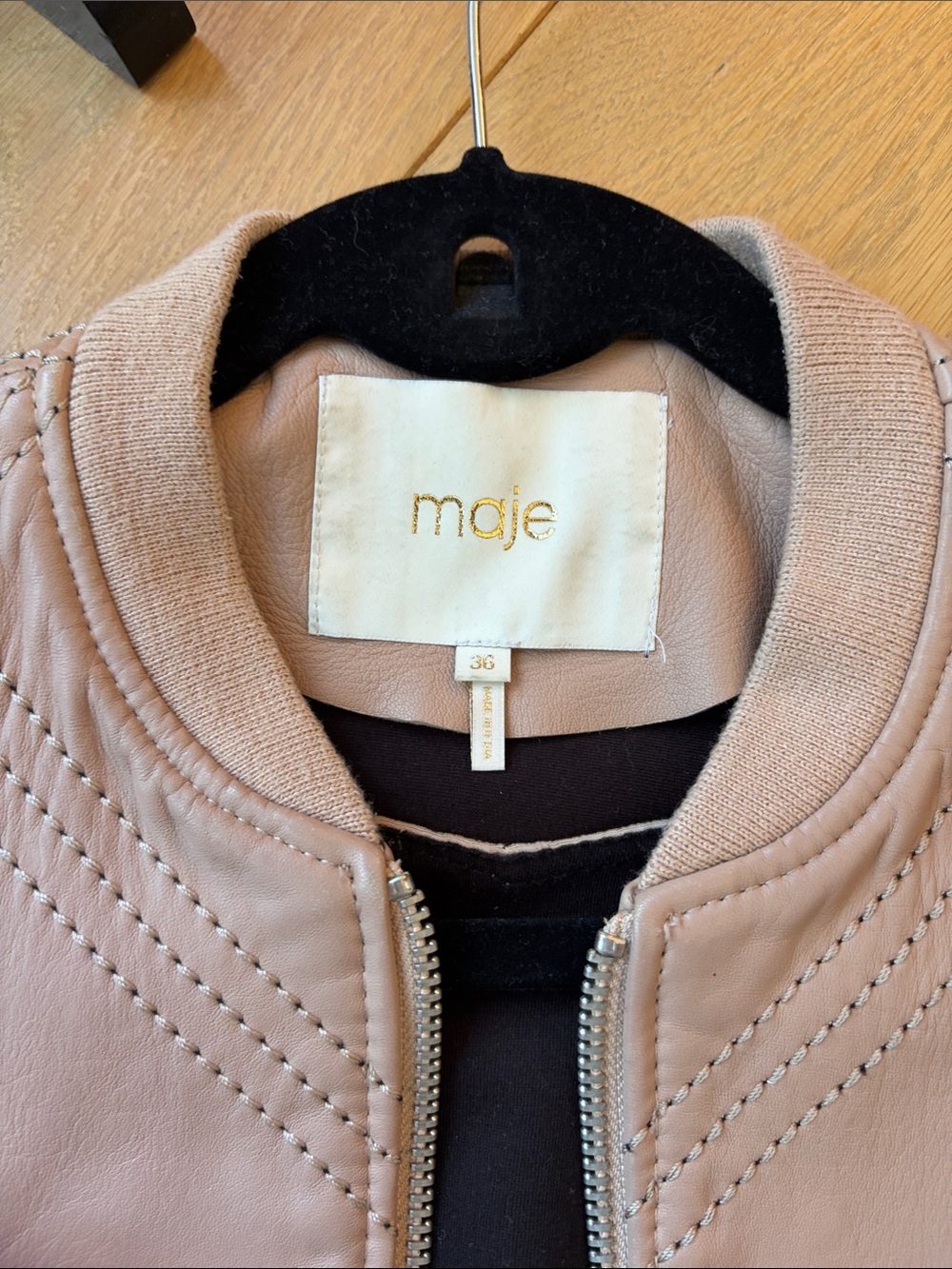 Maje Light Blush Leather Bomber Jacket sz 36